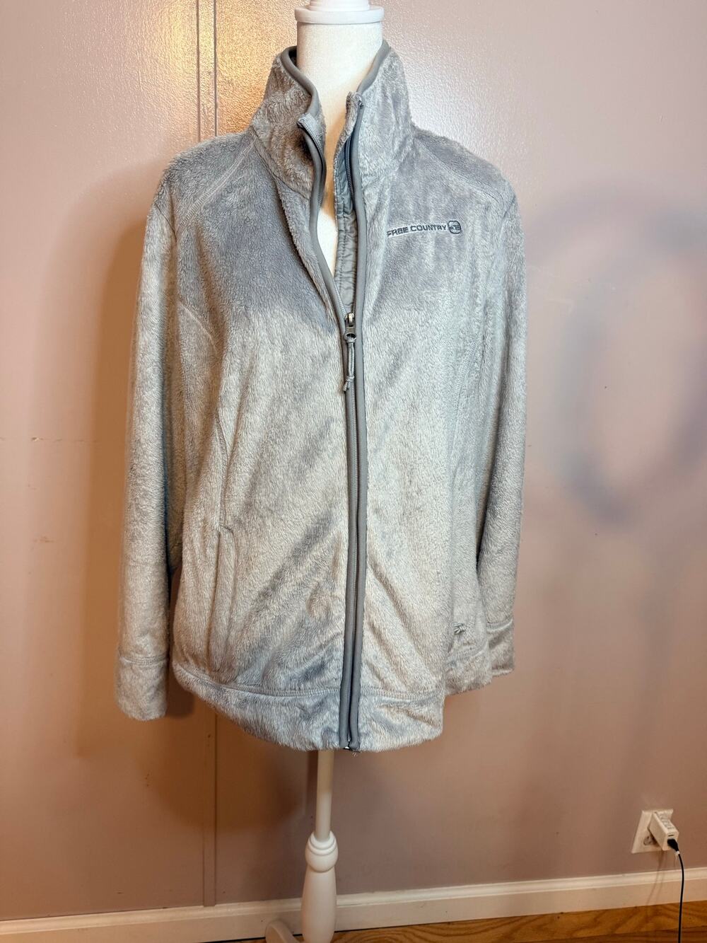 Free Country Jacket Womens Large Zip Gray Fleece lightweight size XL